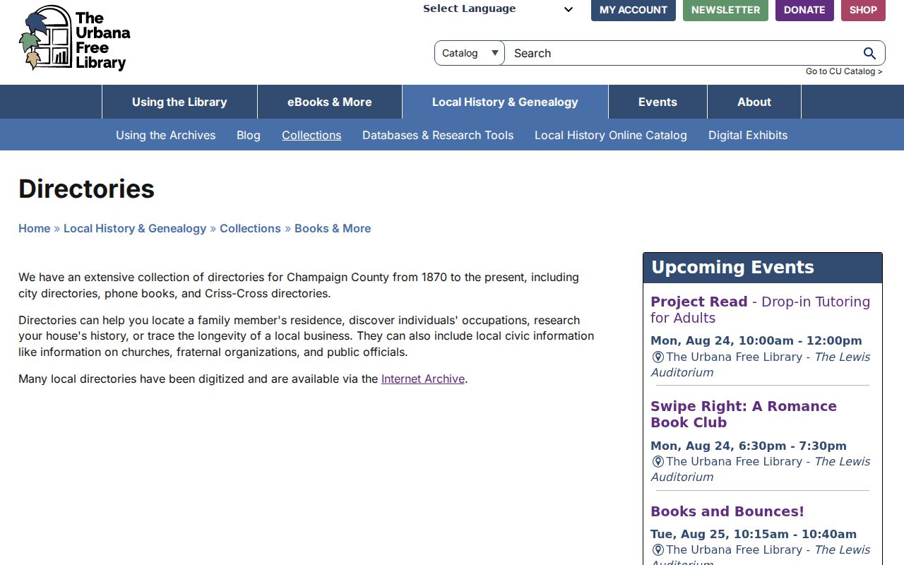 Urbana Free Library Champaign County city directory holdings