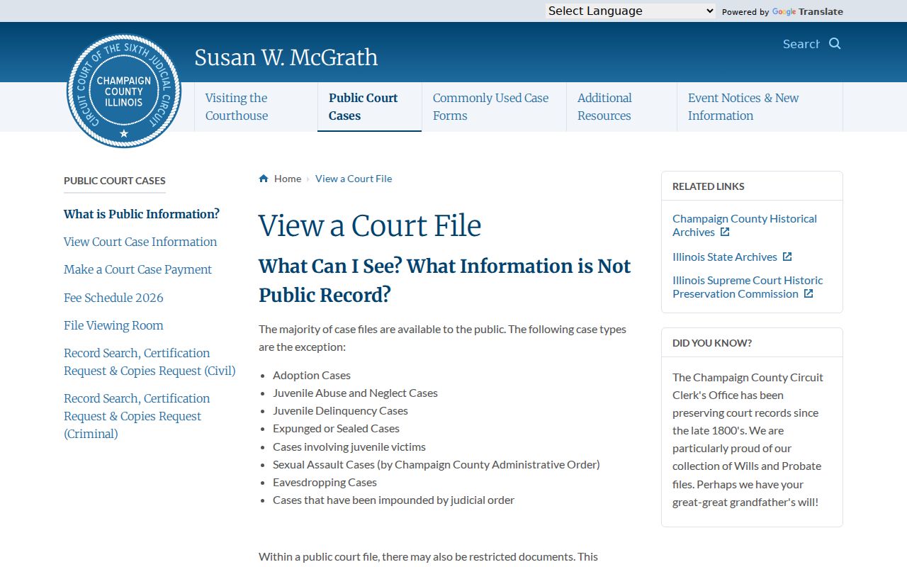 Champaign County residents directory Circuit Clerk court file guidance