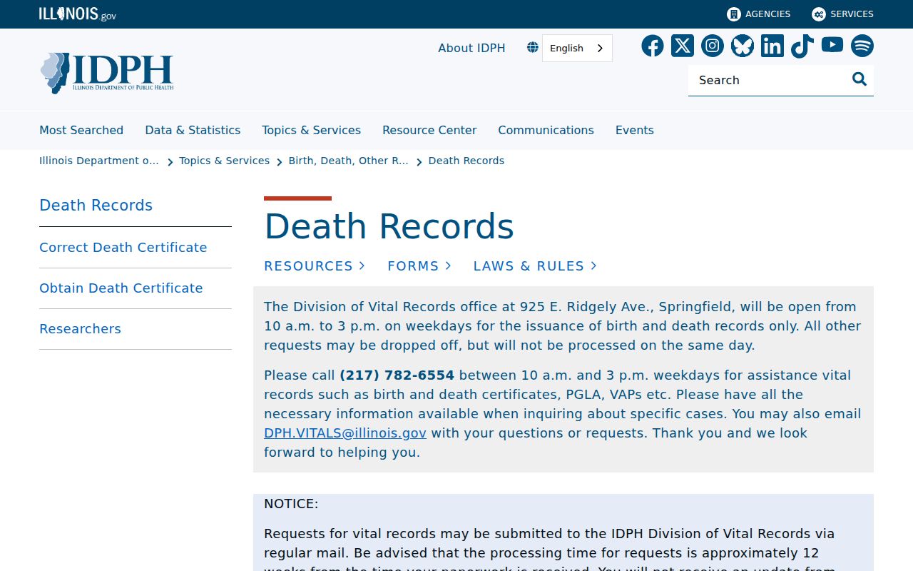 Champaign County previous residents Illinois death record access