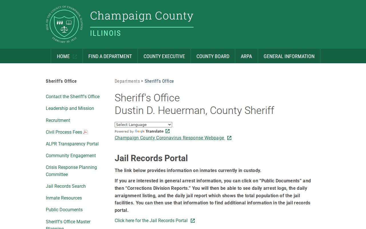 Champaign County Sheriff inmate lookup and public report links