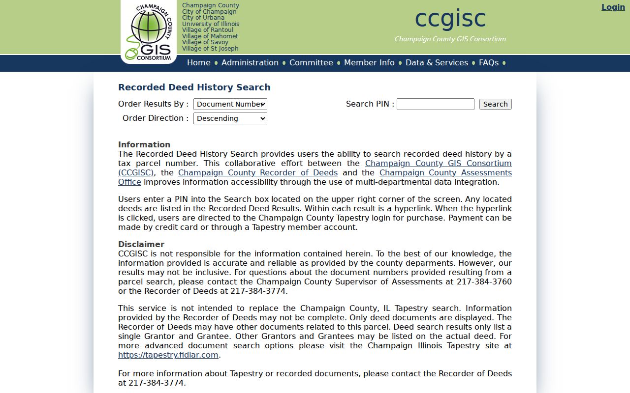 Champaign County street directory PIN deed history search