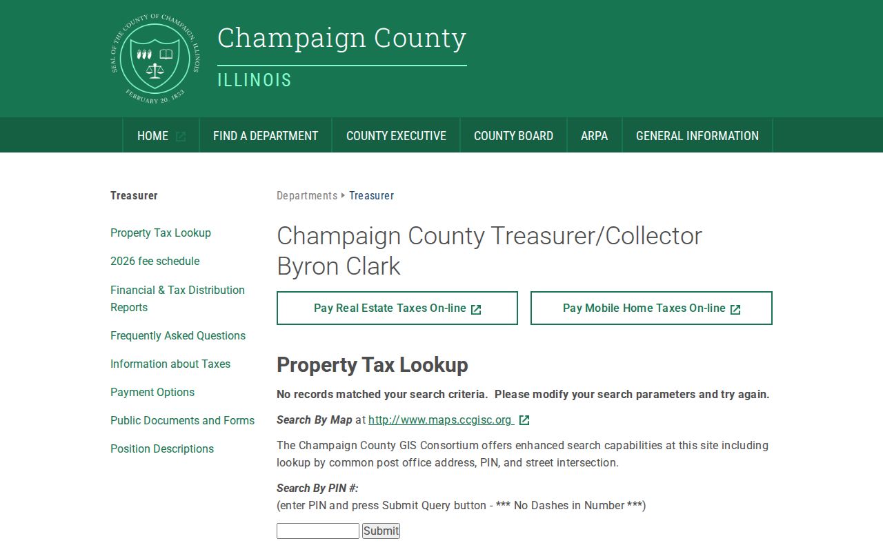 Champaign County street directory property tax lookup fields